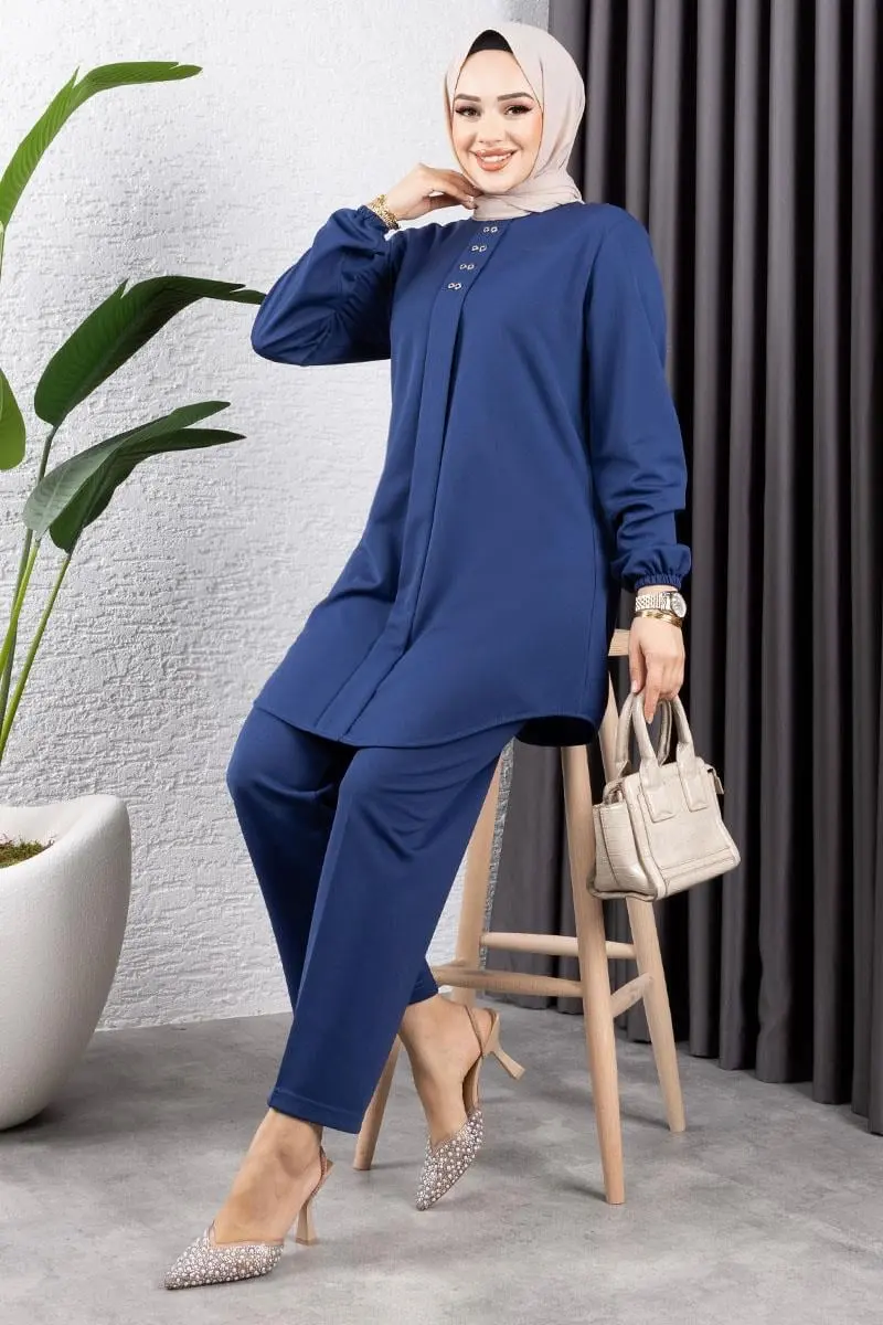 Önden Patlı Krep Takım Indigo-detail