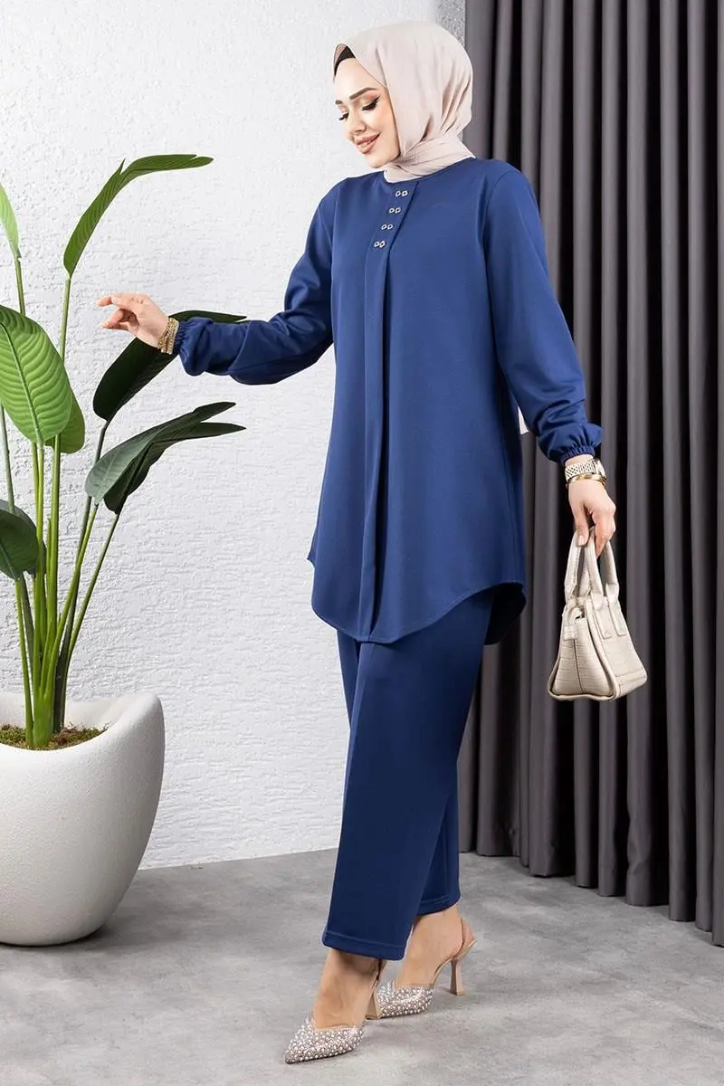 Önden Patlı Krep Takım Indigo-detail