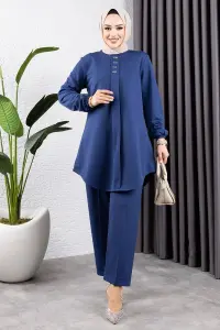 Önden Patlı Krep Takım Indigo