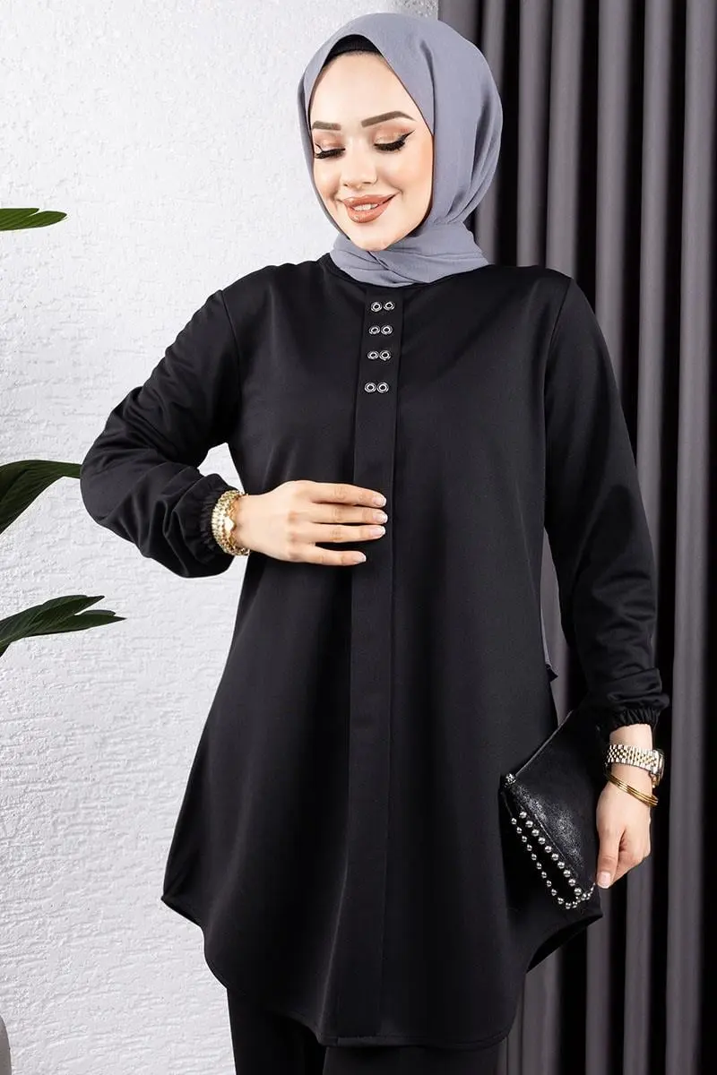 Önden Patlı Krep Takım Siyah-detail