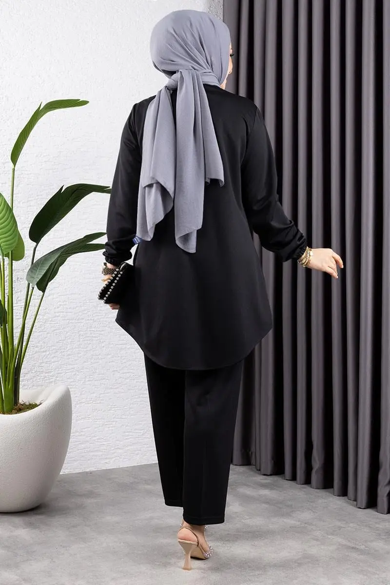 Önden Patlı Krep Takım Siyah-detail