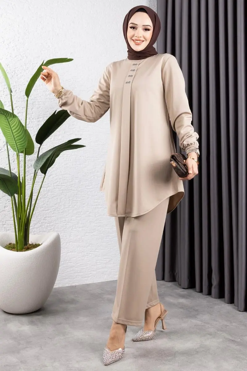 Önden Patlı Krep Takım Vizon-detail