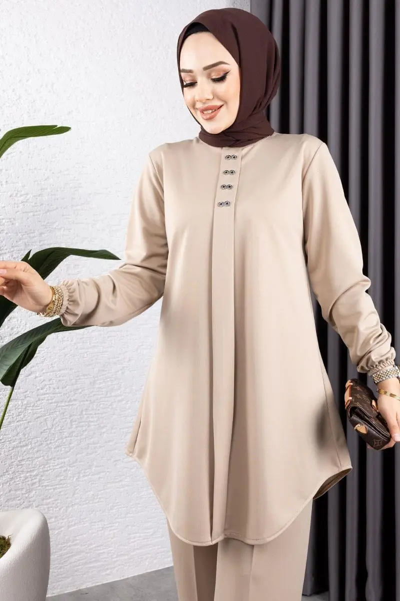 Önden Patlı Krep Takım Vizon-detail