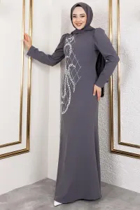 Crepe Evening Dress With Stone Embroidery On The Front