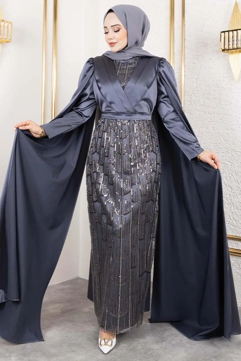 Satin Evening Dress With Drape Detail On The Front-detail