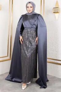 Önü Drape Detaylı Saten Abiye