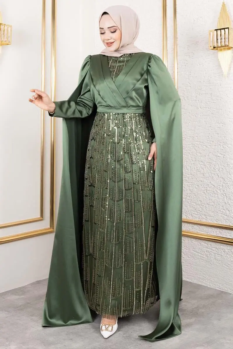 Önü Drape Detaylı Saten Abiye-detail