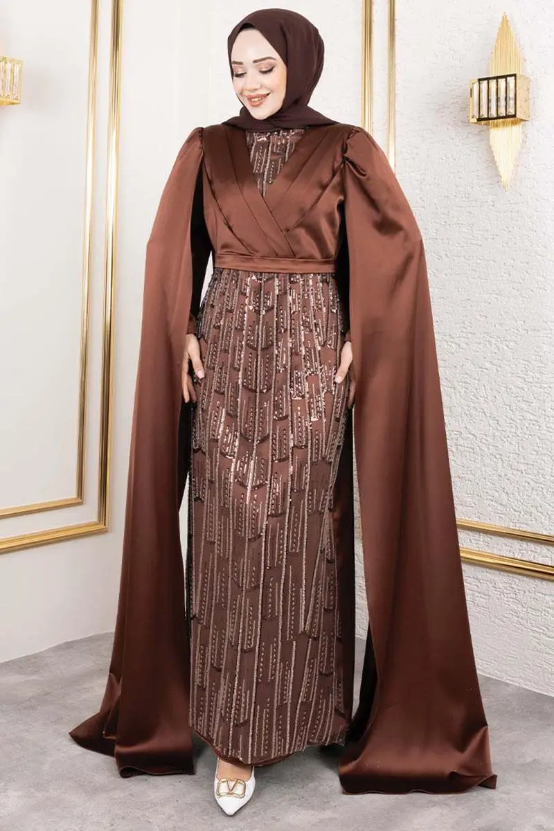 Önü Drape Detaylı Saten Abiye-detail