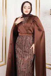 Önü Drape Detaylı Saten Abiye