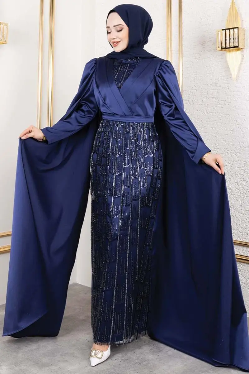 Önü Drape Detaylı Saten Abiye-detail