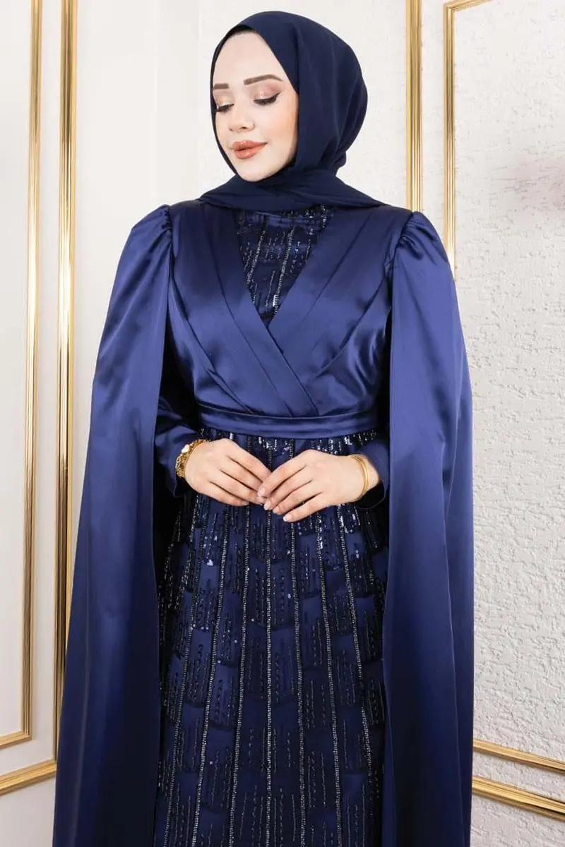 Önü Drape Detaylı Saten Abiye-detail