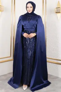 Önü Drape Detaylı Saten Abiye