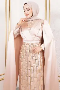 Önü Drape Detaylı Saten Abiye