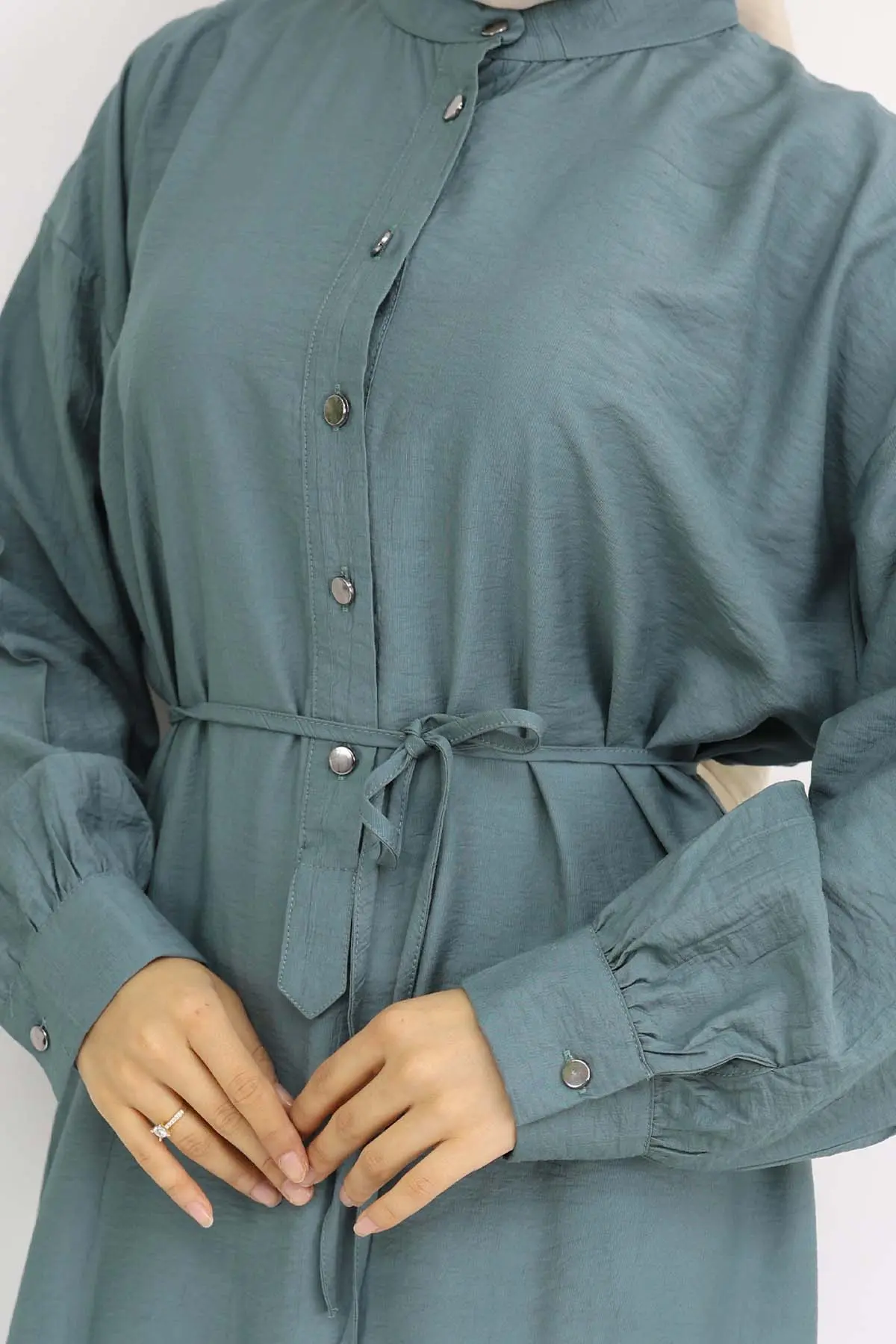 Önü Düğmeli Bağlamalı Elbise Çağla 2242-detail