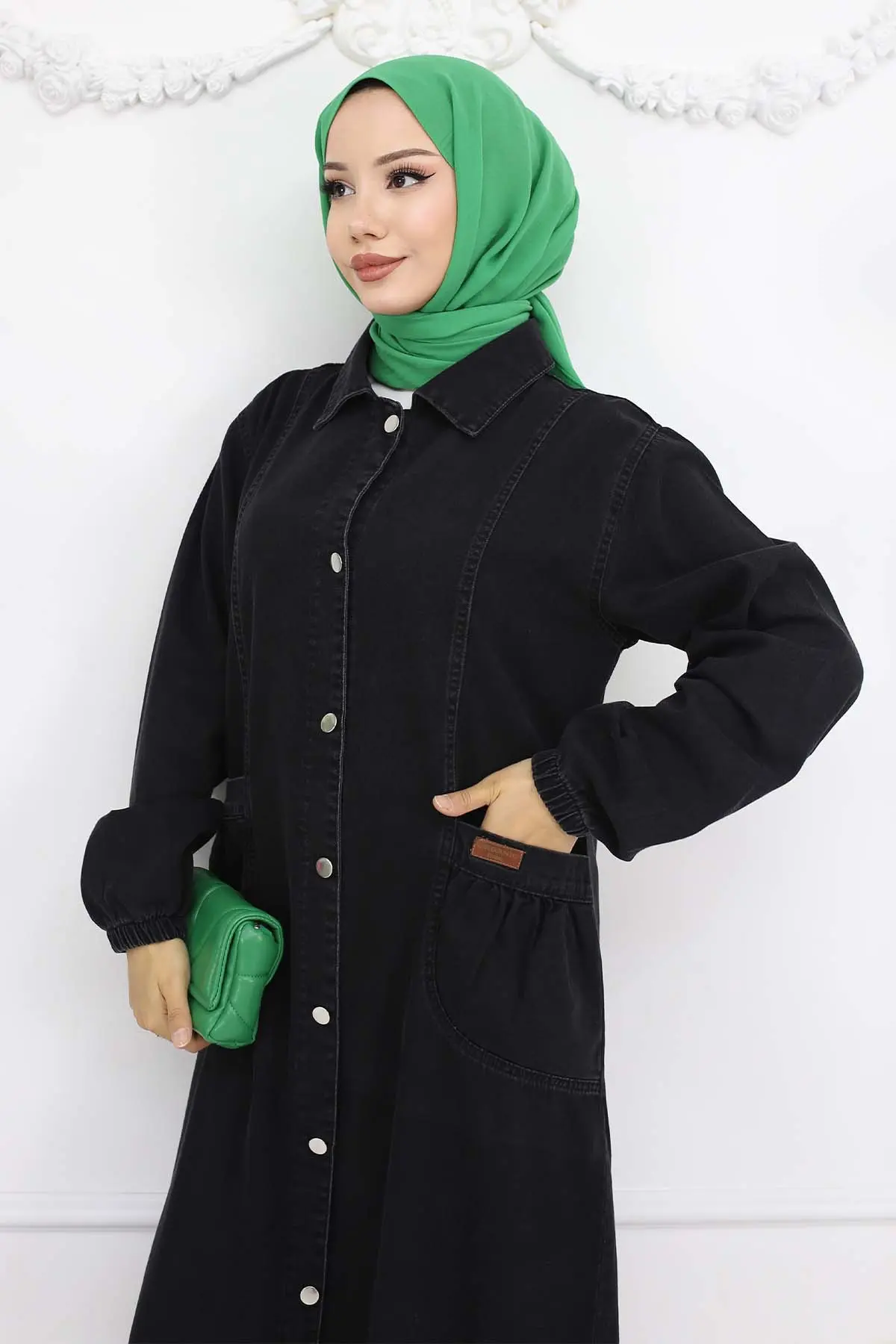 Button-front Denim Cape-detail