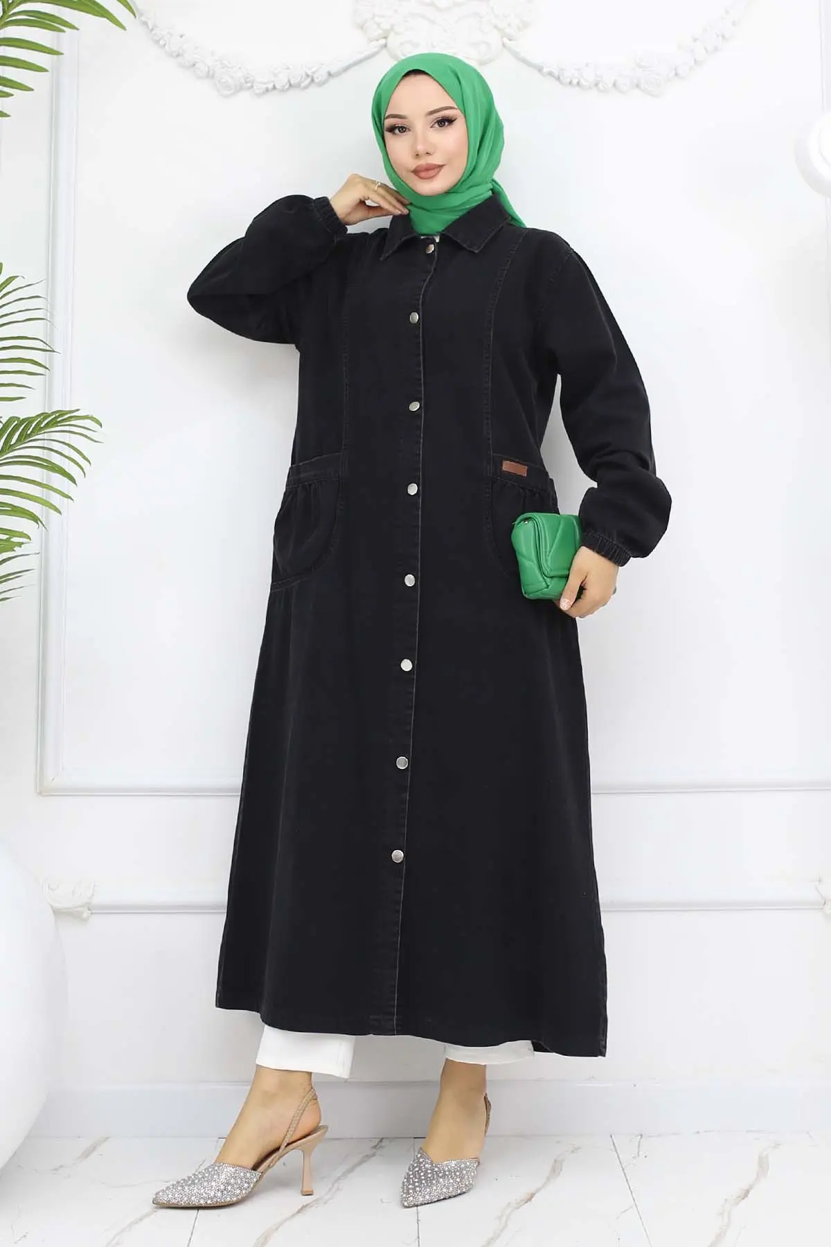 Button-front Denim Cape-detail