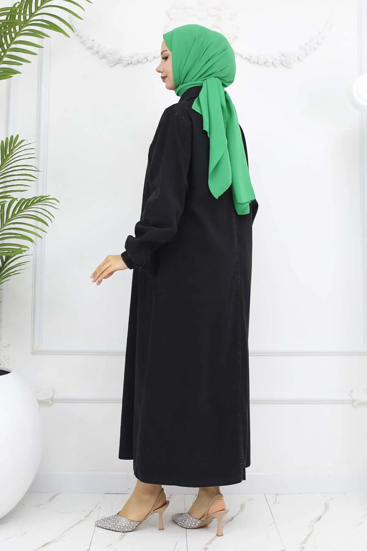 Button-front Denim Cape-detail