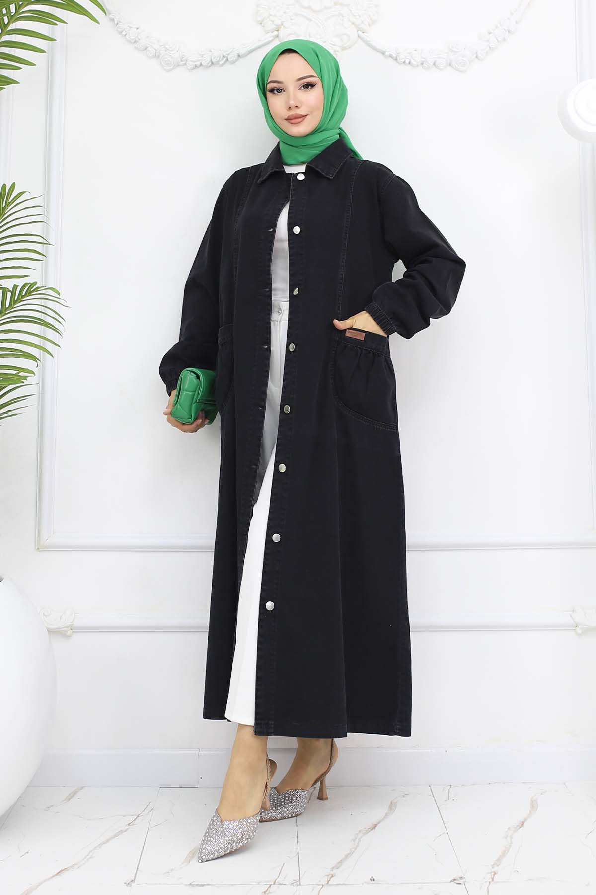 Button-front Denim Cape