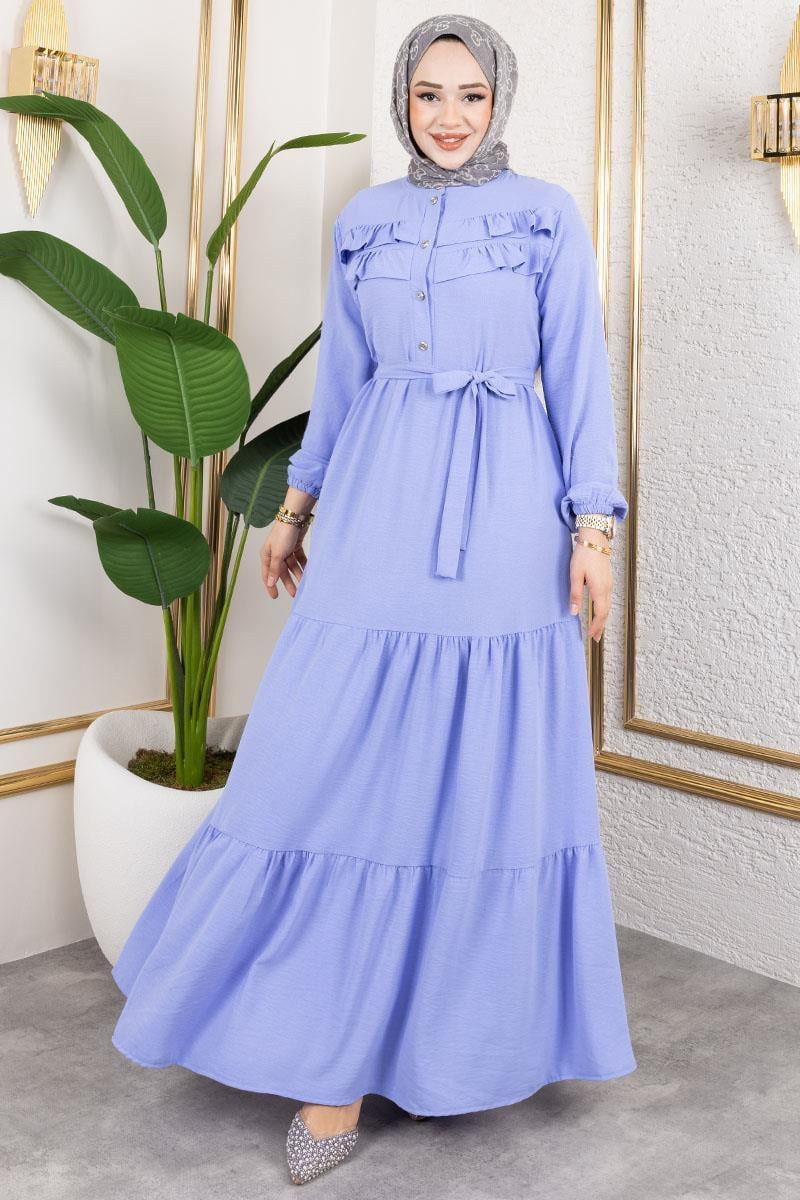 Önü Fırfır Detaylı Aerobin Elbise Bebe Mavisi