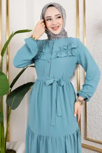 Önü Fırfır Detaylı Aerobin Elbise Çagla Yeşili