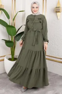 Önü Fırfır Detaylı Aerobin Elbise Haki