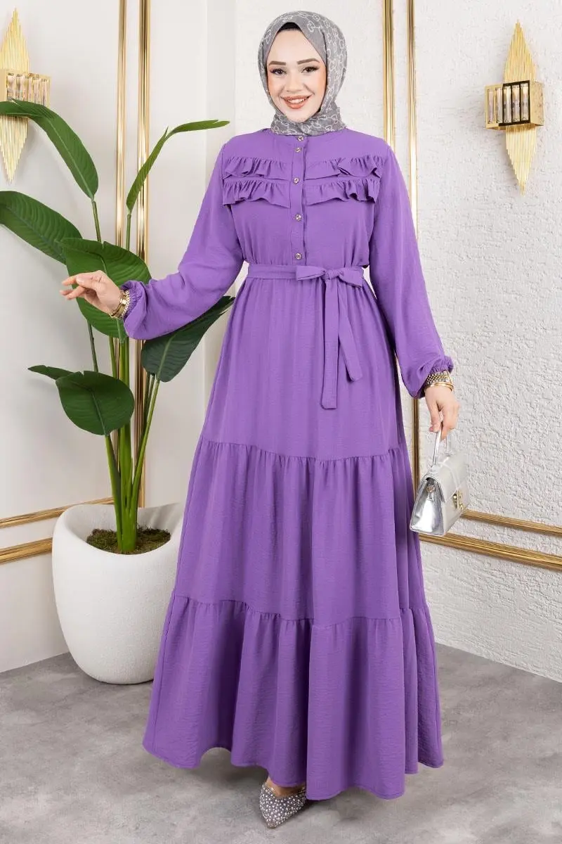 Önü Fırfır Detaylı Aerobin Elbise Lila-detail