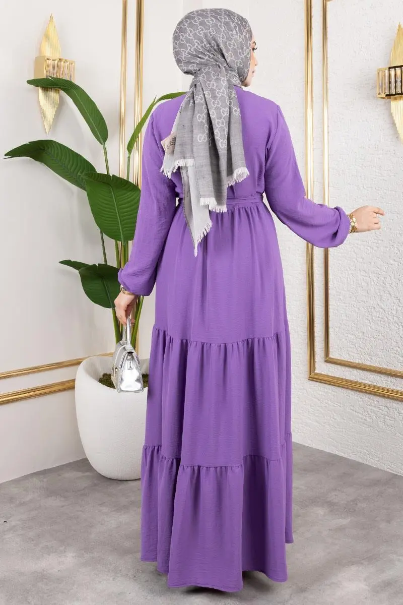 Önü Fırfır Detaylı Aerobin Elbise Lila-detail