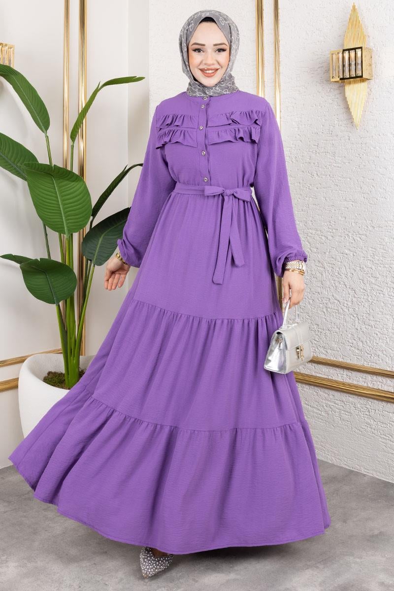 Önü Fırfır Detaylı Aerobin Elbise Lila