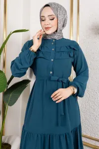 Önü Fırfır Detaylı Aerobin Elbise Petrol