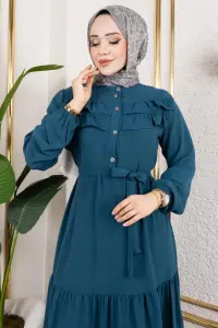 Önü Fırfır Detaylı Aerobin Elbise Petrol