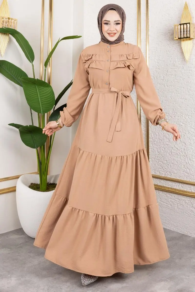 Önü Fırfır Detaylı Aerobin Elbise Vizon-detail