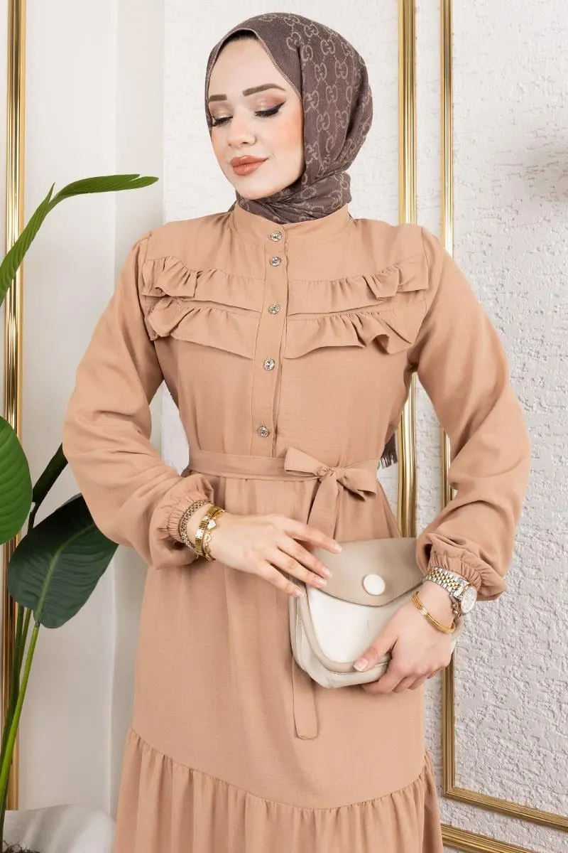 Önü Fırfır Detaylı Aerobin Elbise Vizon-detail