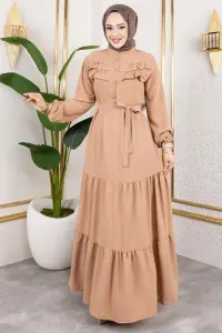 Önü Fırfır Detaylı Aerobin Elbise Vizon