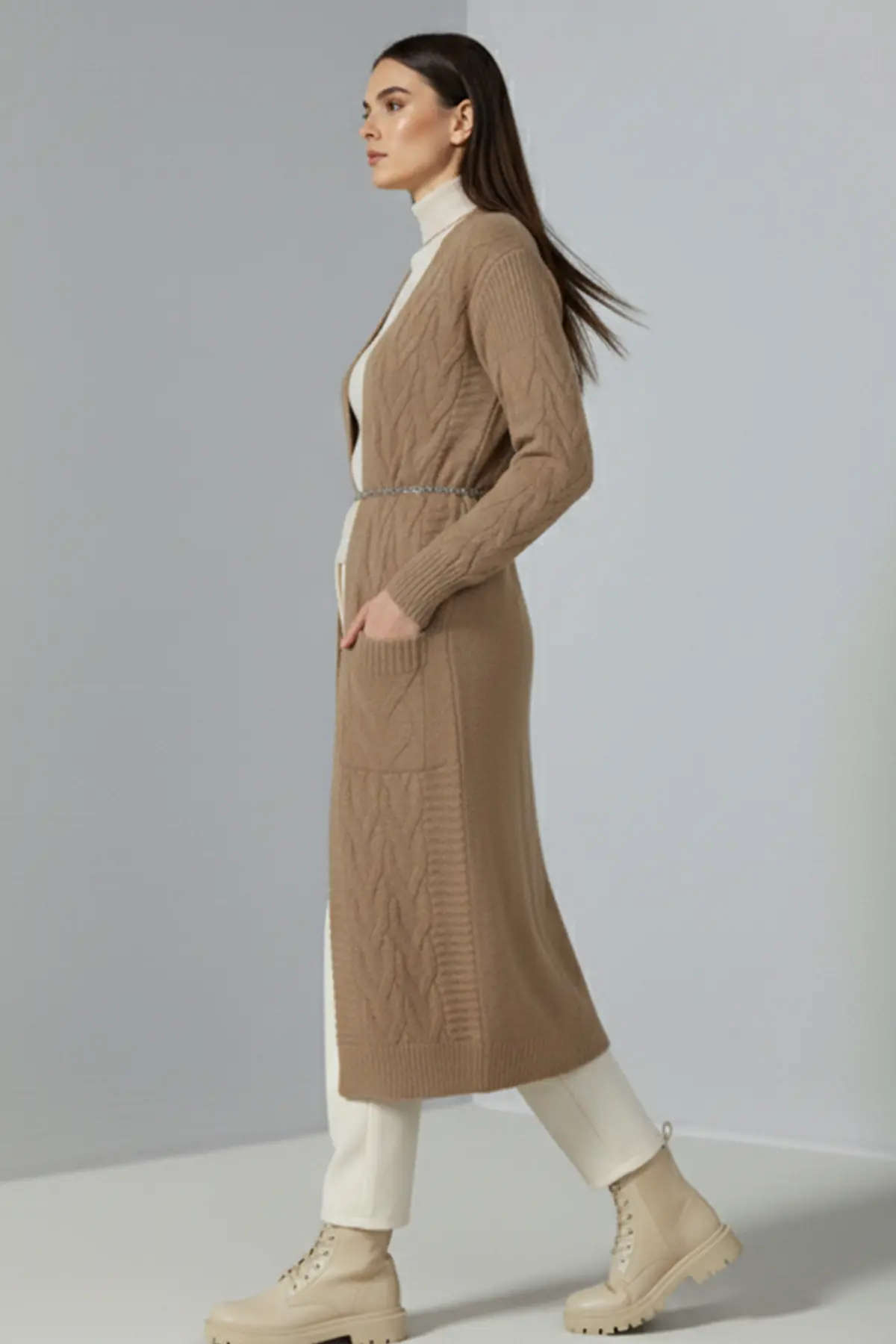 Örgü Desenli Uzun Triko Hırka-detail