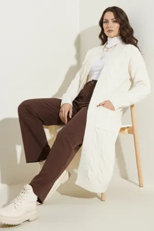 Long Knitted Cardigan With Knitted Pattern