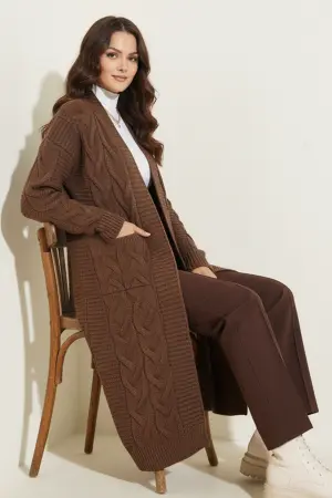 Örgü Desenli Uzun Triko Hırka