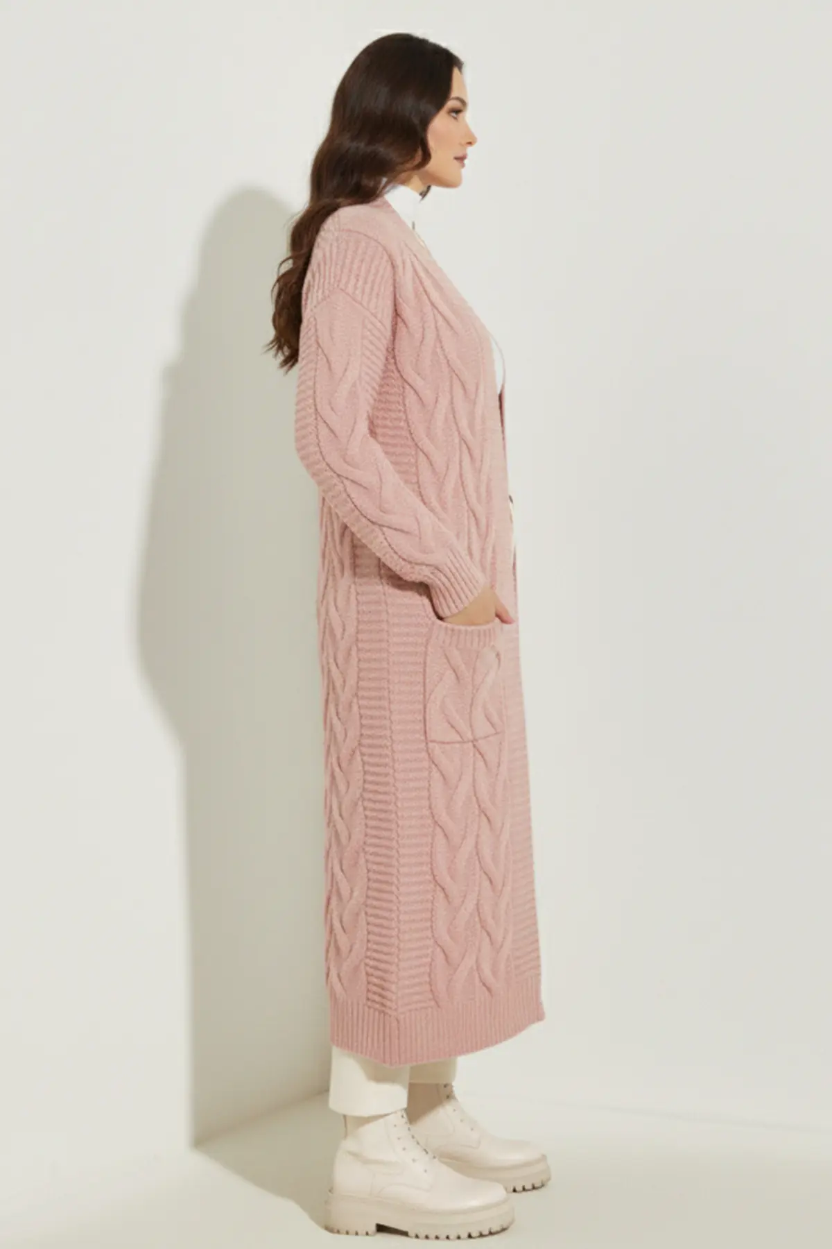 Örgü Desenli Uzun Triko Hırka-detail