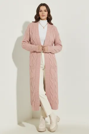 Long Knitted Cardigan With Knitted Pattern