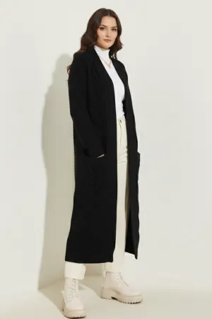 Long Knitted Cardigan With Knitted Pattern