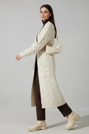 Long Knitted Cardigan With Knitted Pattern