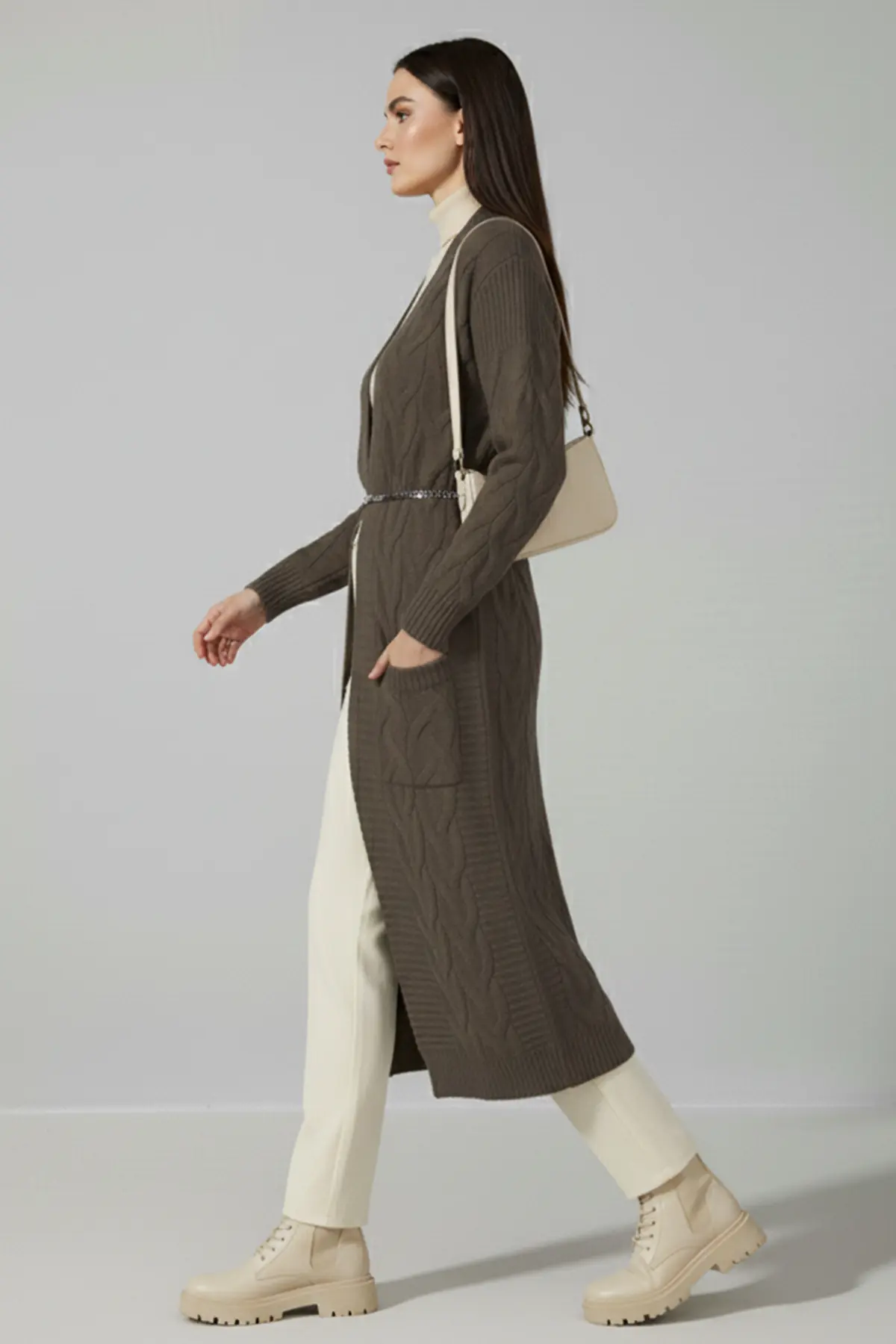 Örgü Desenli Uzun Triko Hırka-detail