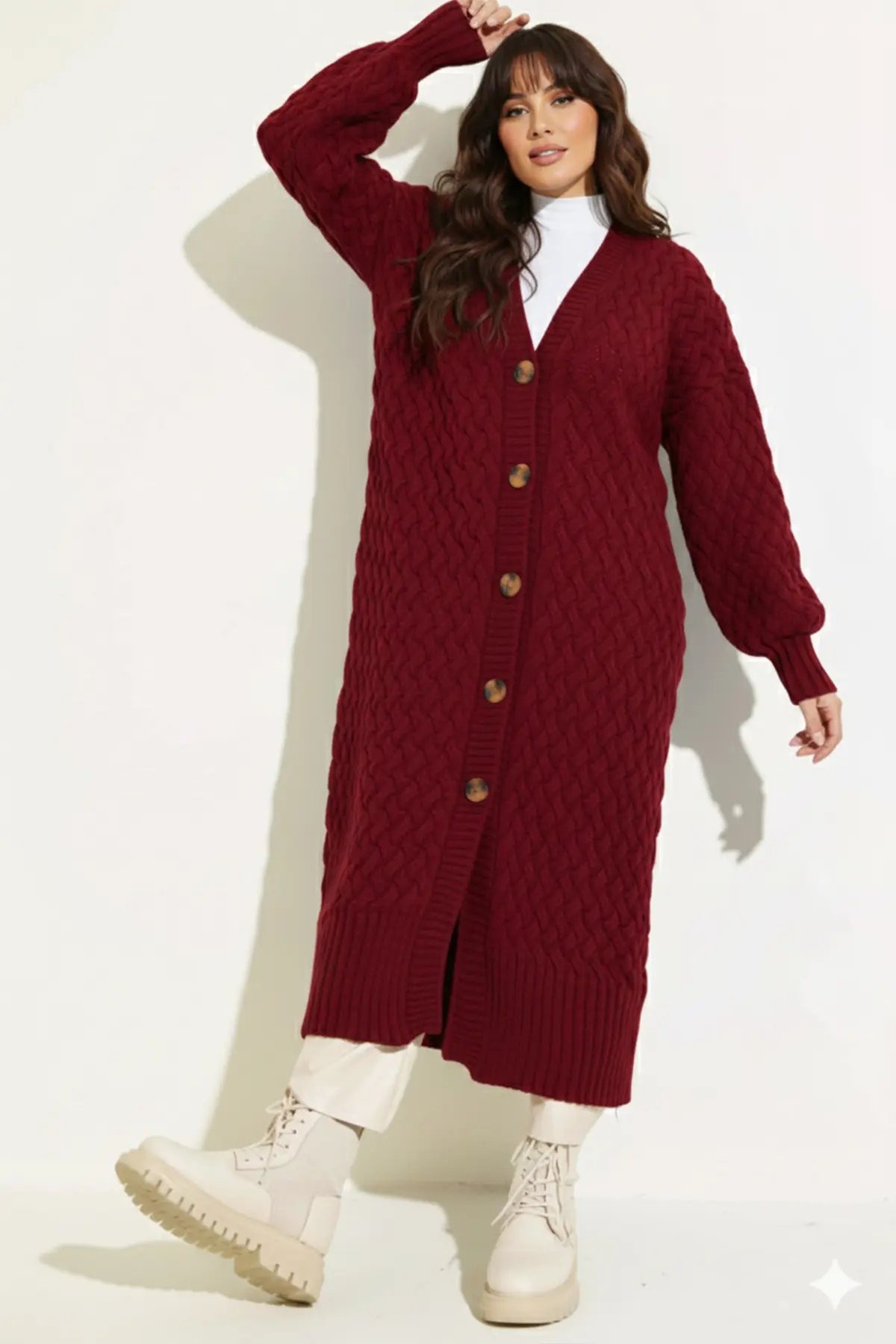 Örgü Desenli Uzun Triko Hırka-detail