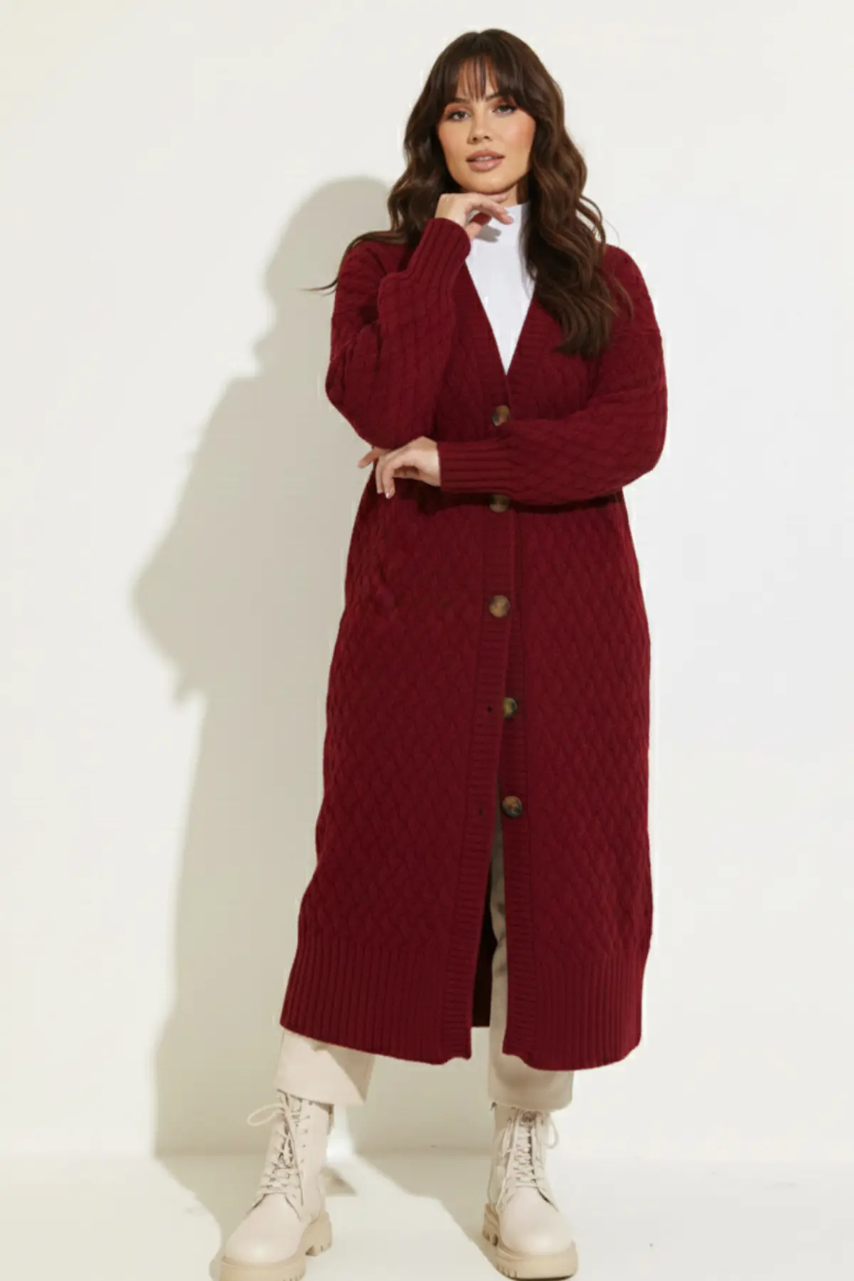 Örgü Desenli Uzun Triko Hırka-detail