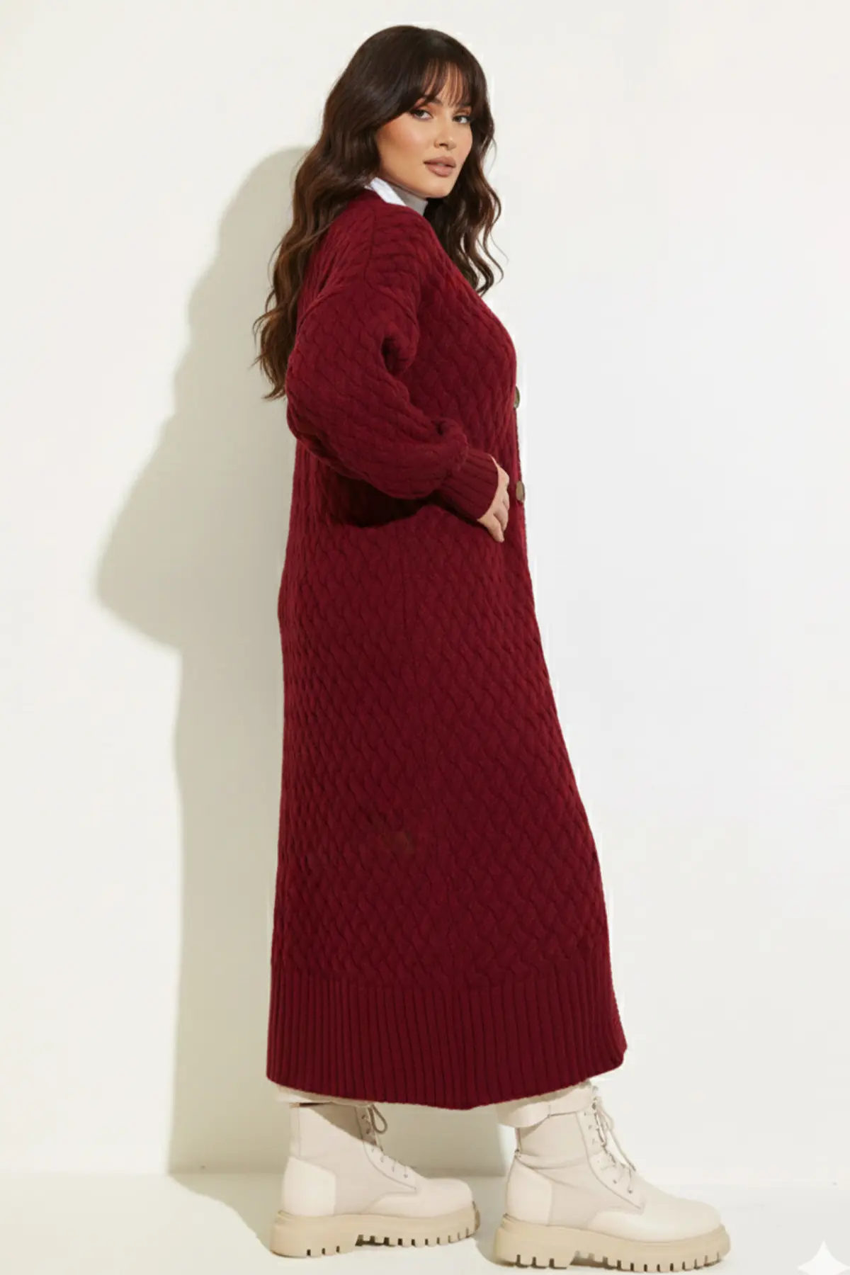 Örgü Desenli Uzun Triko Hırka-detail