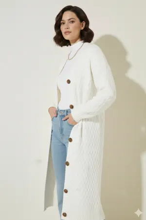 Long Knitted Cardigan With Knitted Pattern
