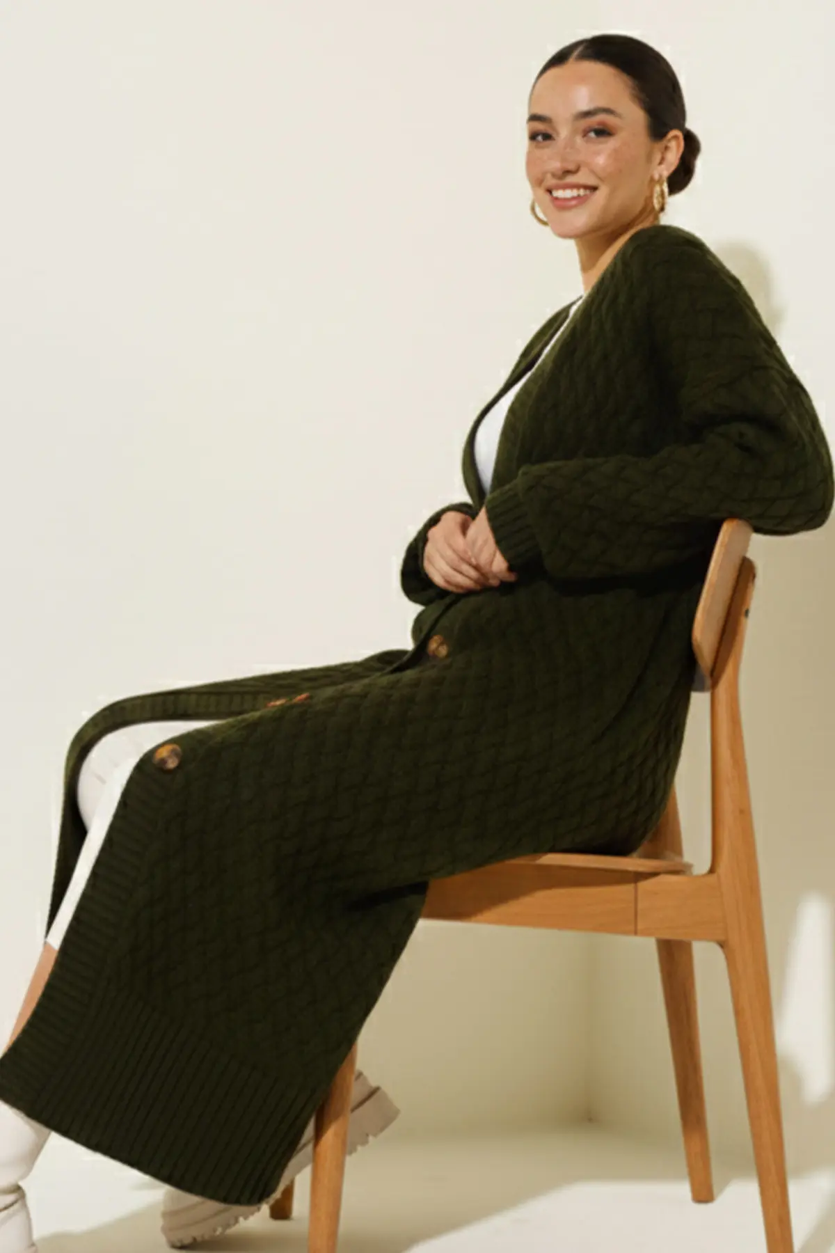 Örgü Desenli Uzun Triko Hırka-detail