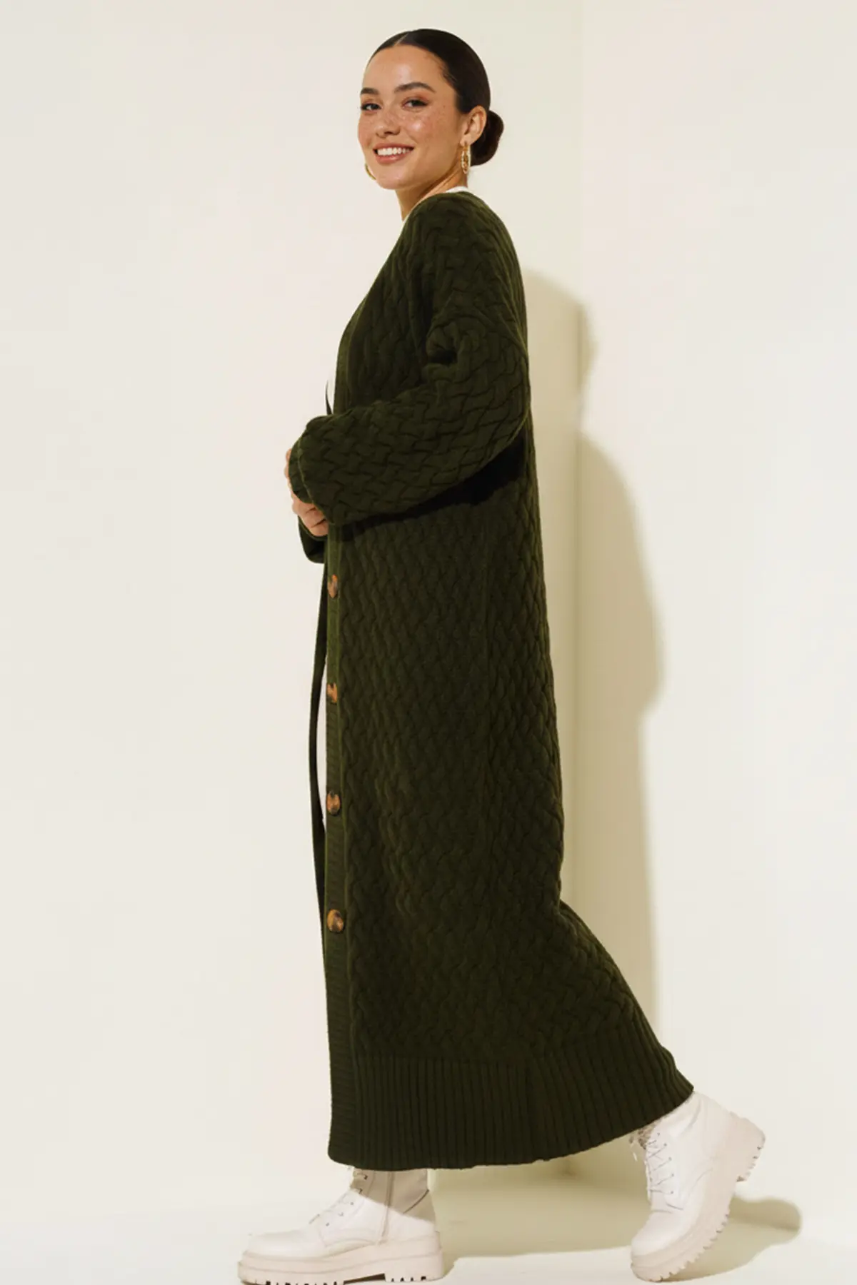 Örgü Desenli Uzun Triko Hırka-detail