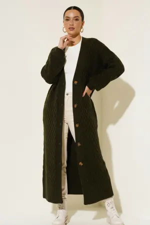 Long Knitted Cardigan With Knitted Pattern