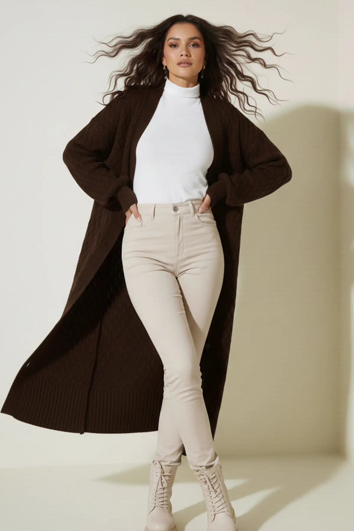 Örgü Desenli Uzun Triko Hırka-detail