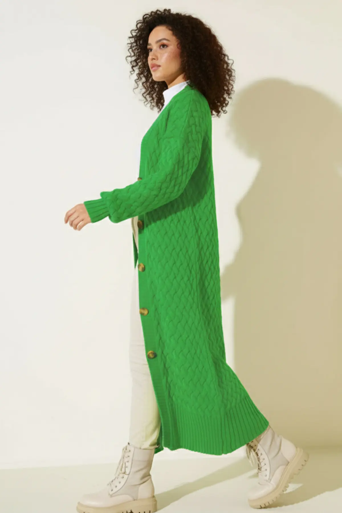 Örgü Desenli Uzun Triko Hırka-detail